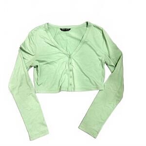 SHEIN Cropped Long Sleeve Mint Green Button Up Fitted Cardigan Top- Size Medium